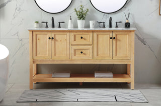 60 inch double bathroom vanity in natural wood