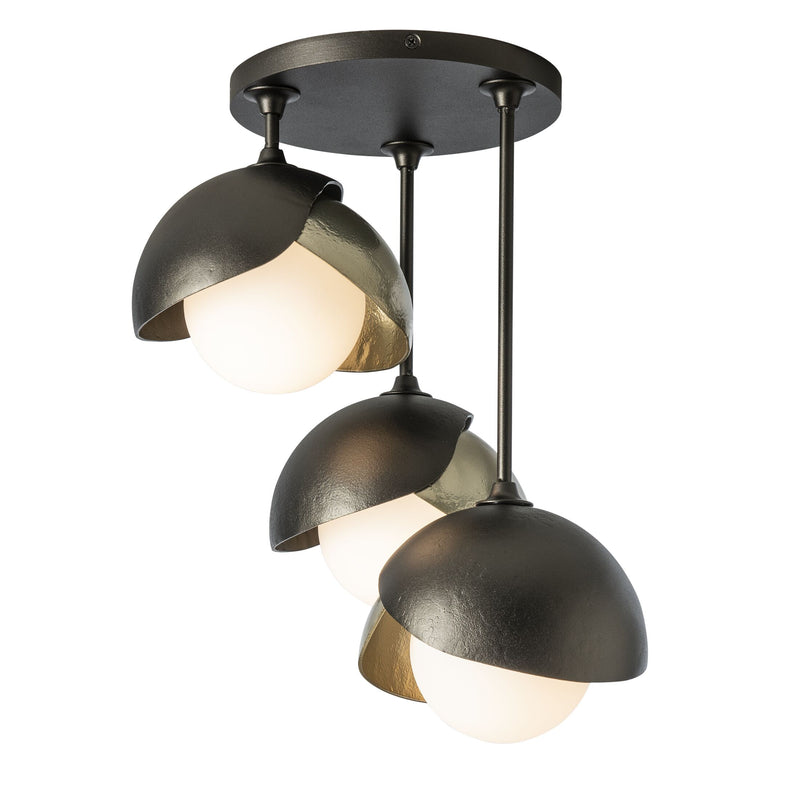 American Forged 3-Light Double Shade Semi-Flush