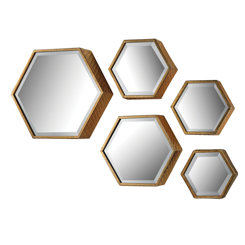 Hexagonal Wall Mirrors - Set of 5