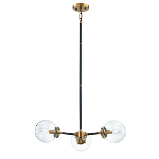 Hanging 3 Light Chandelier in Matte Black and Antique Gold Finish