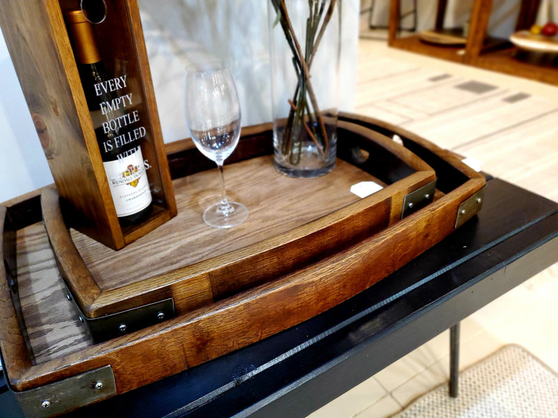 Oak Wine Barrel Display Trays