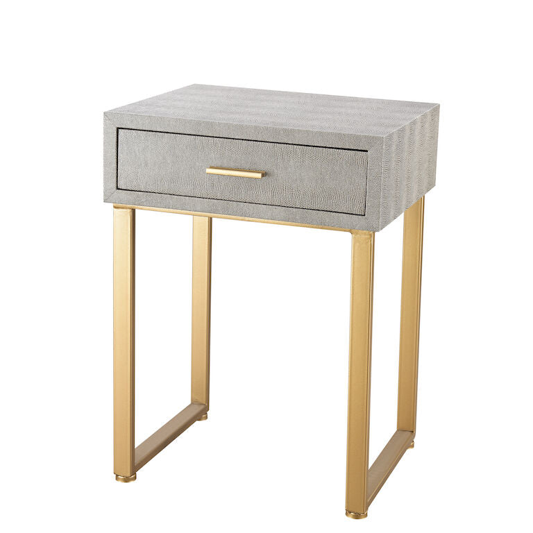 Wooden Accent Table with Drawer in Gray and Gold Finish