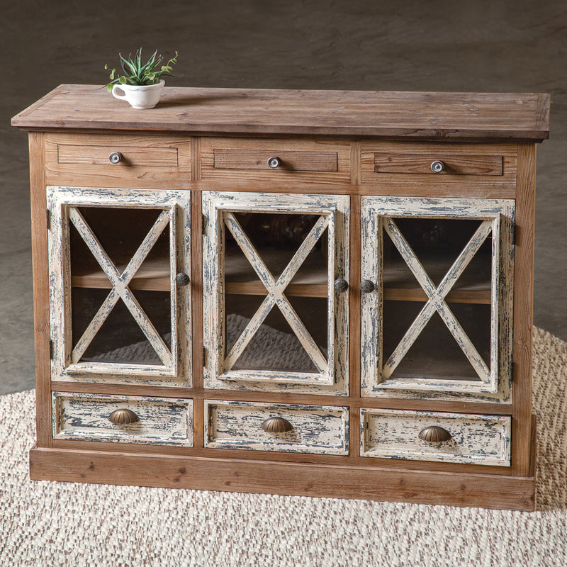 Rustic Wooden Cabinet with Distressed White Accent