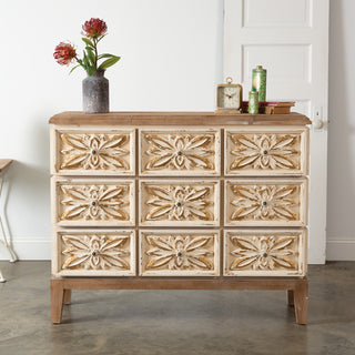 Rustic Farmhouse Chest with Antique Flower Design