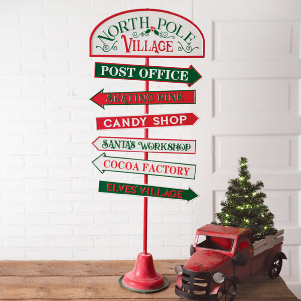 North Pole Village Directional Sign Stand