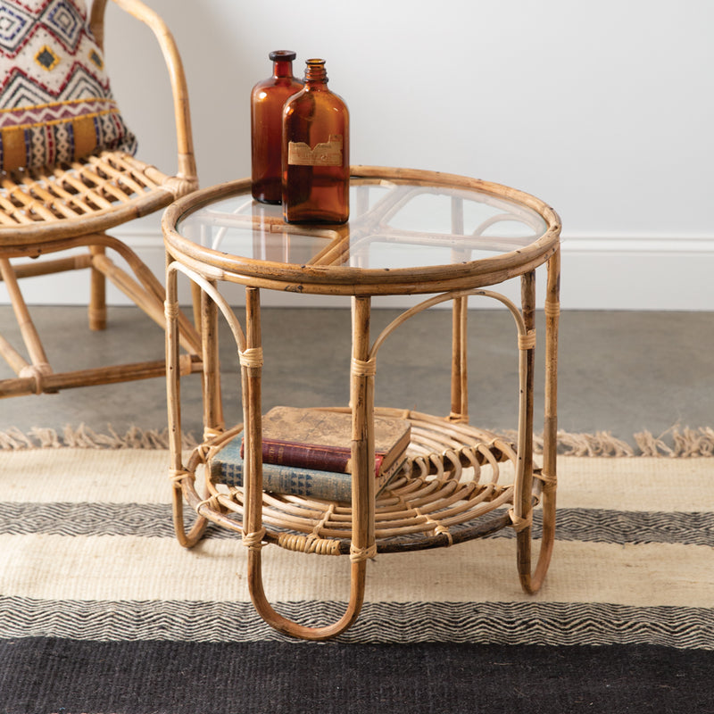 Rattan and Glass Side Table - Natural