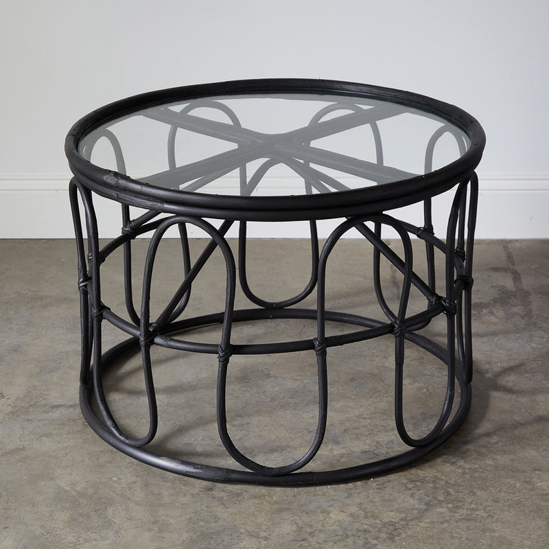 Rattan and Glass Coffee Table in Black