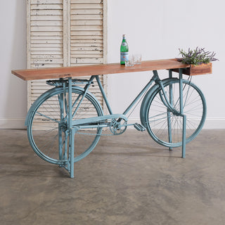 Farmhouse Side Table with Reclaimed Bike Base