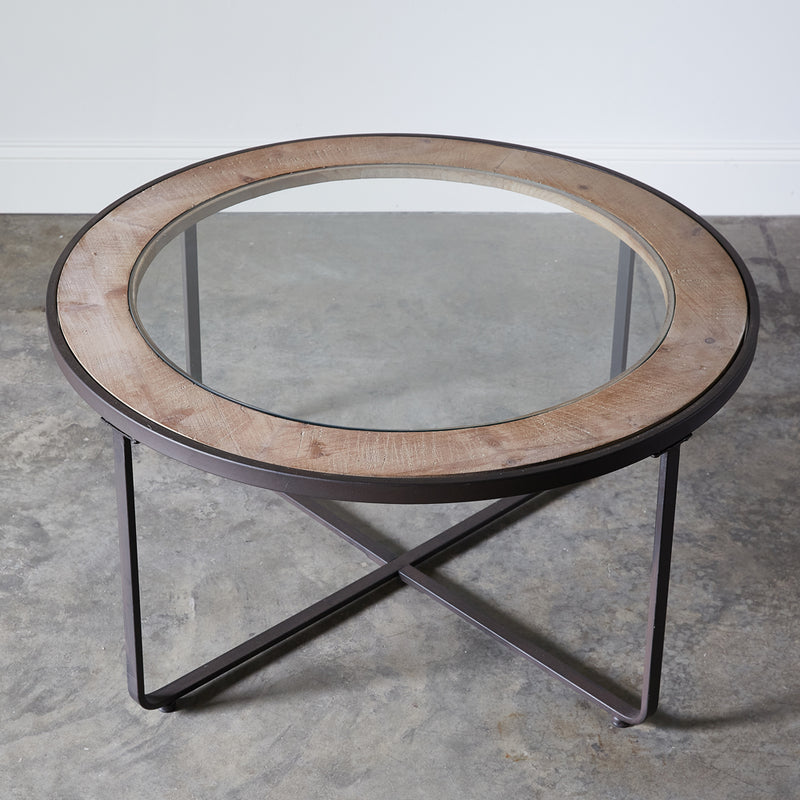 Wood and Glass Industrial Coffee Table