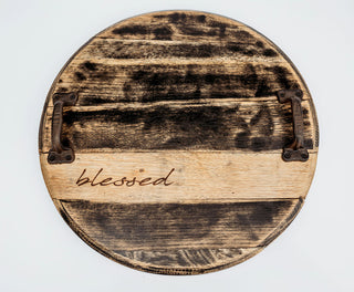 Distressed Black Authentic Bourbon Barrel Head Tray