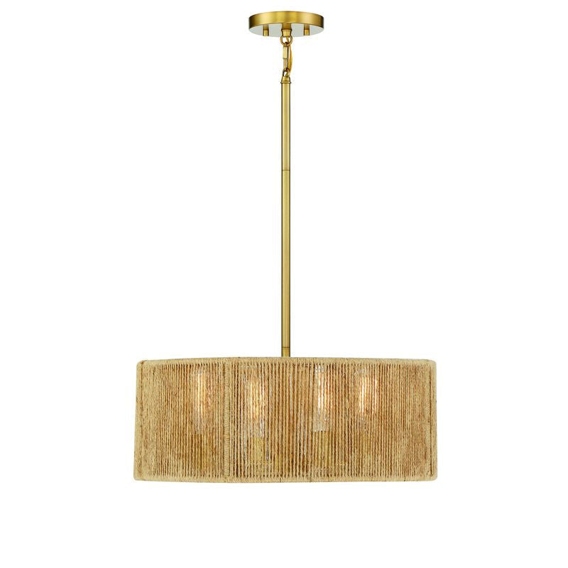 Ashe 4-Light Pendant in Warm Brass and Rope Warm Brass and Rope