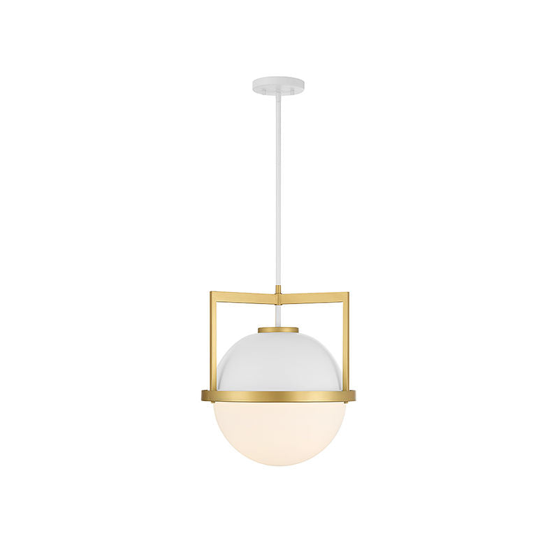 Carlysle 1-Light Pendant in White with Warm Brass Accents White with Warm Brass