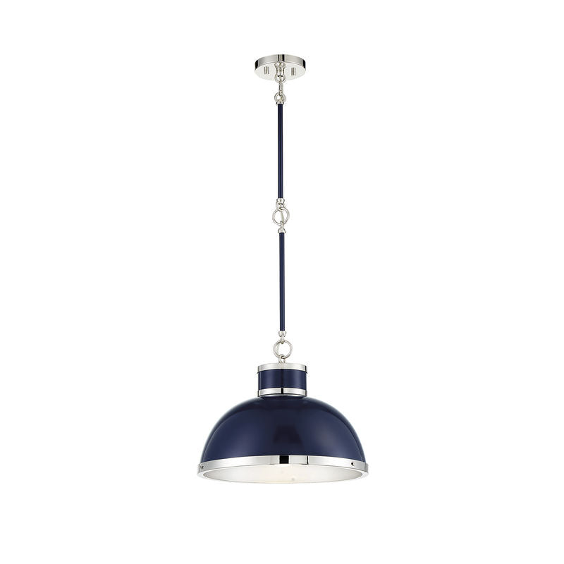 Corning 1-Light Pendant in Navy with Polished Nickel Accents Navy with Polished Nickel Accents