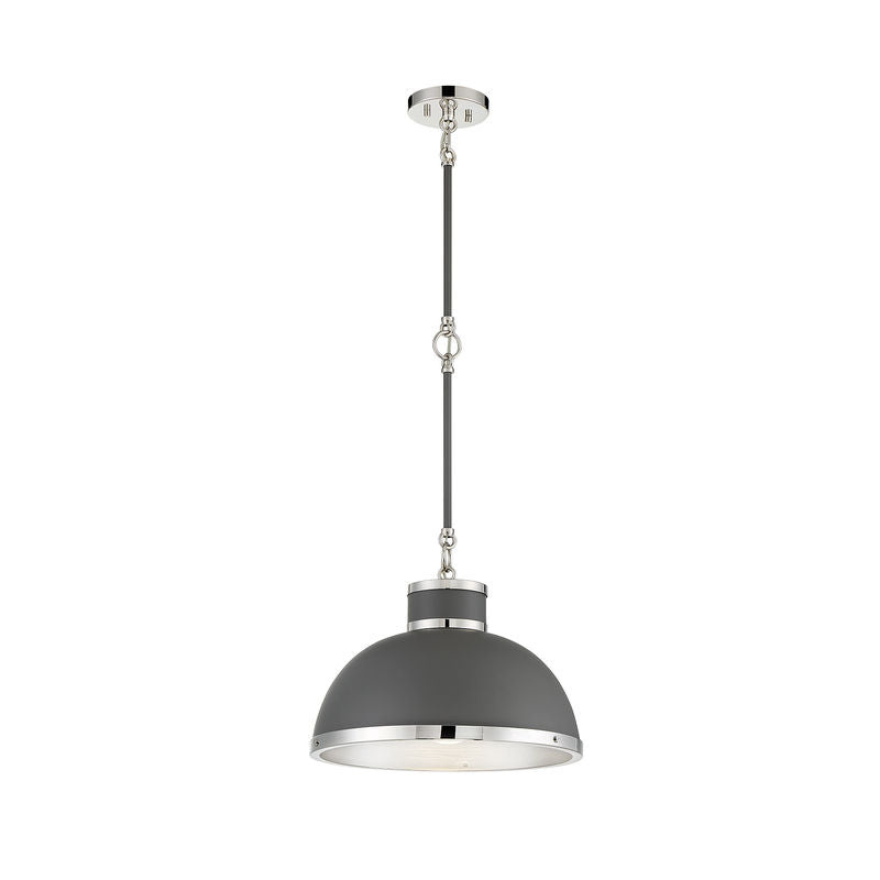 Corning 1-Light Pendant in Gray with Polished Nickel Accents Gray with Polished Nickel Accents