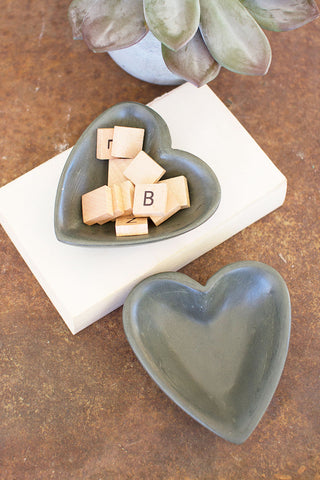 Carved Stone Heart Bowl -Dark Grey