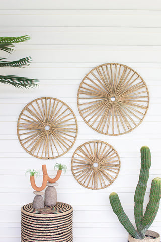 Set of Three Round Seagrass Wall Art