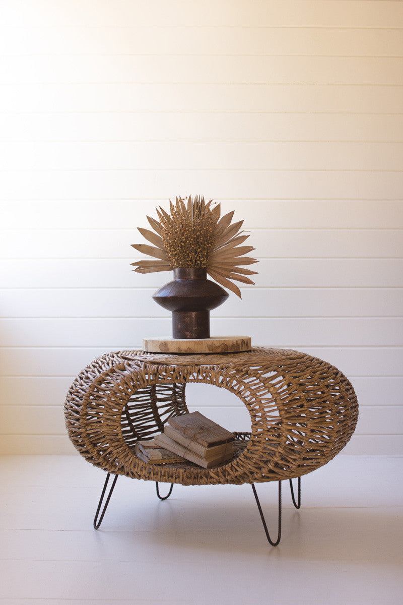 Woven Oval Seagrass Coffee Table with Open Storage