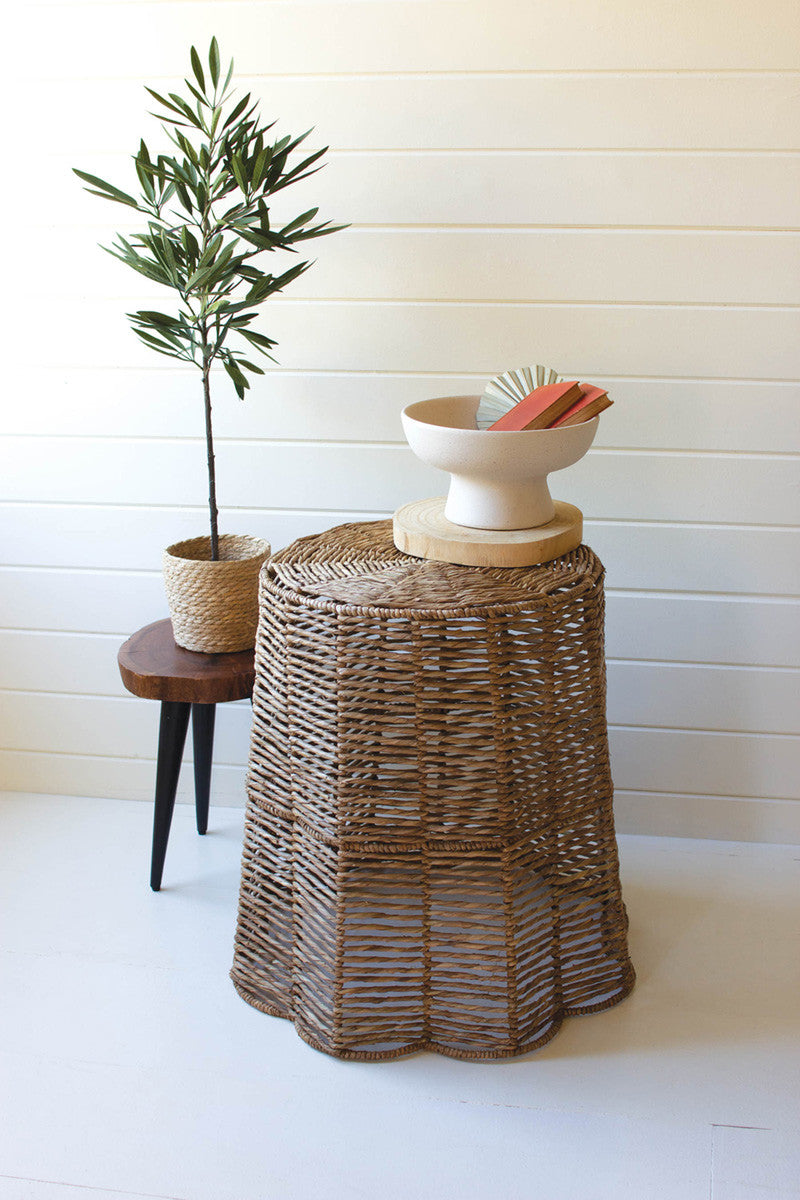 Woven Round Seagrass Ripple Side Table