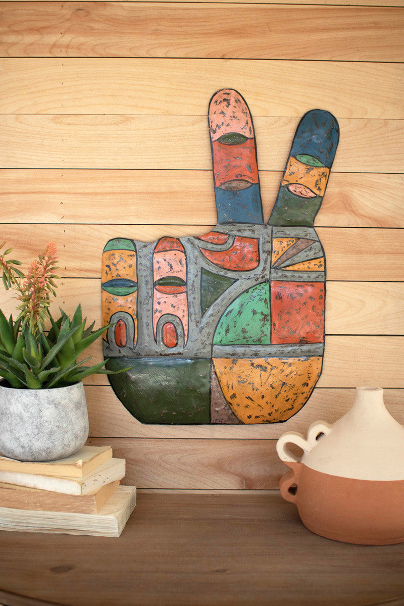 Painted Metal Hand Peace Sign Wall Hanging