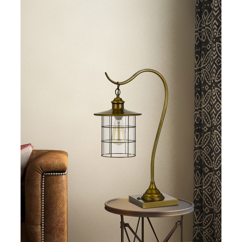 Lantern Style Desk Lamp in Antique Rubbed Brass Finish