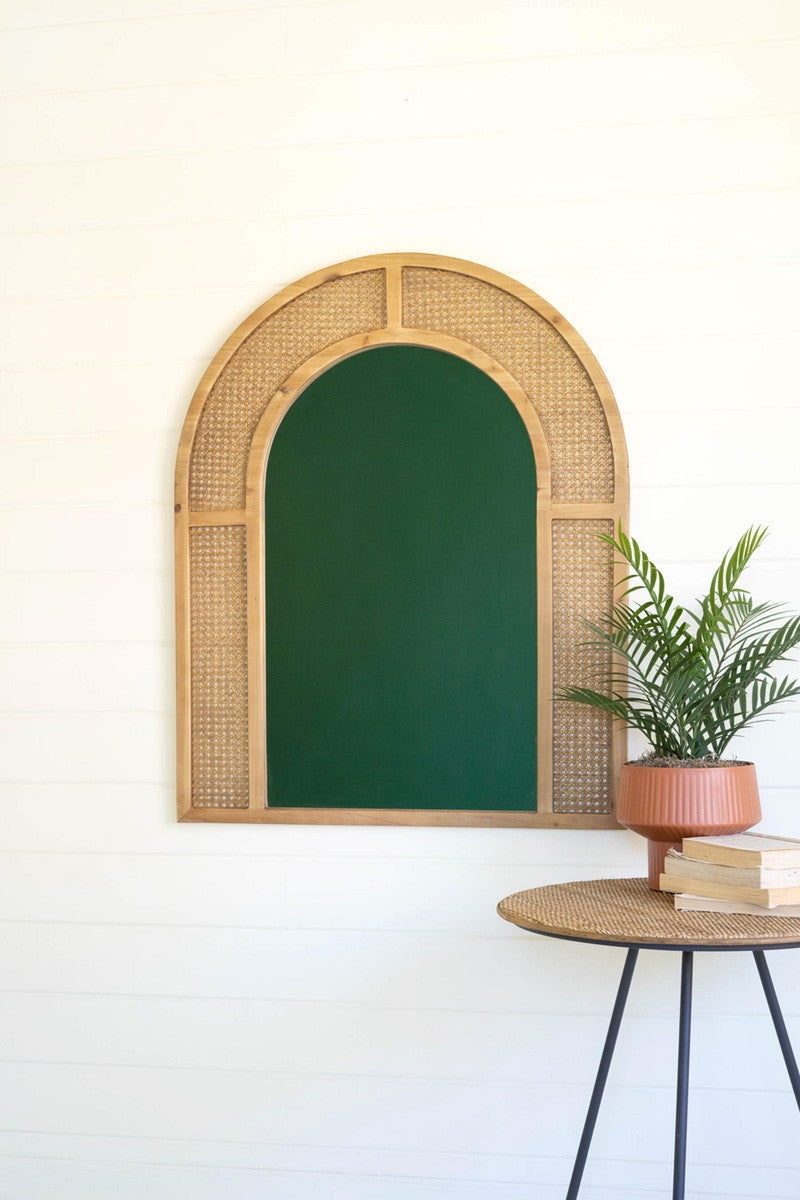 Small Woven Arched Rattan Framed Wall Mirror
