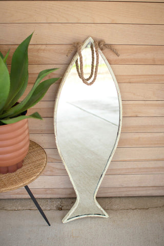 Vertical Fish Mirror with Rope Hanger