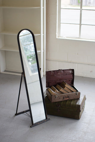 Floor Mirror with Metal Frame and Stand