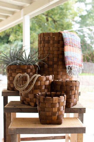 Set of 5 Nesting Round Chipwood Baskets