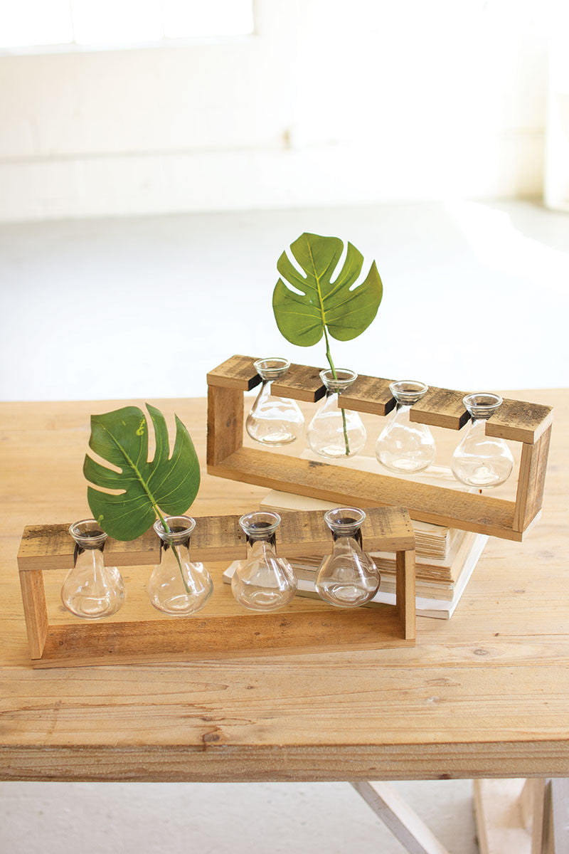 Our Glass Bud Vases With a Recycled Wooden Stand