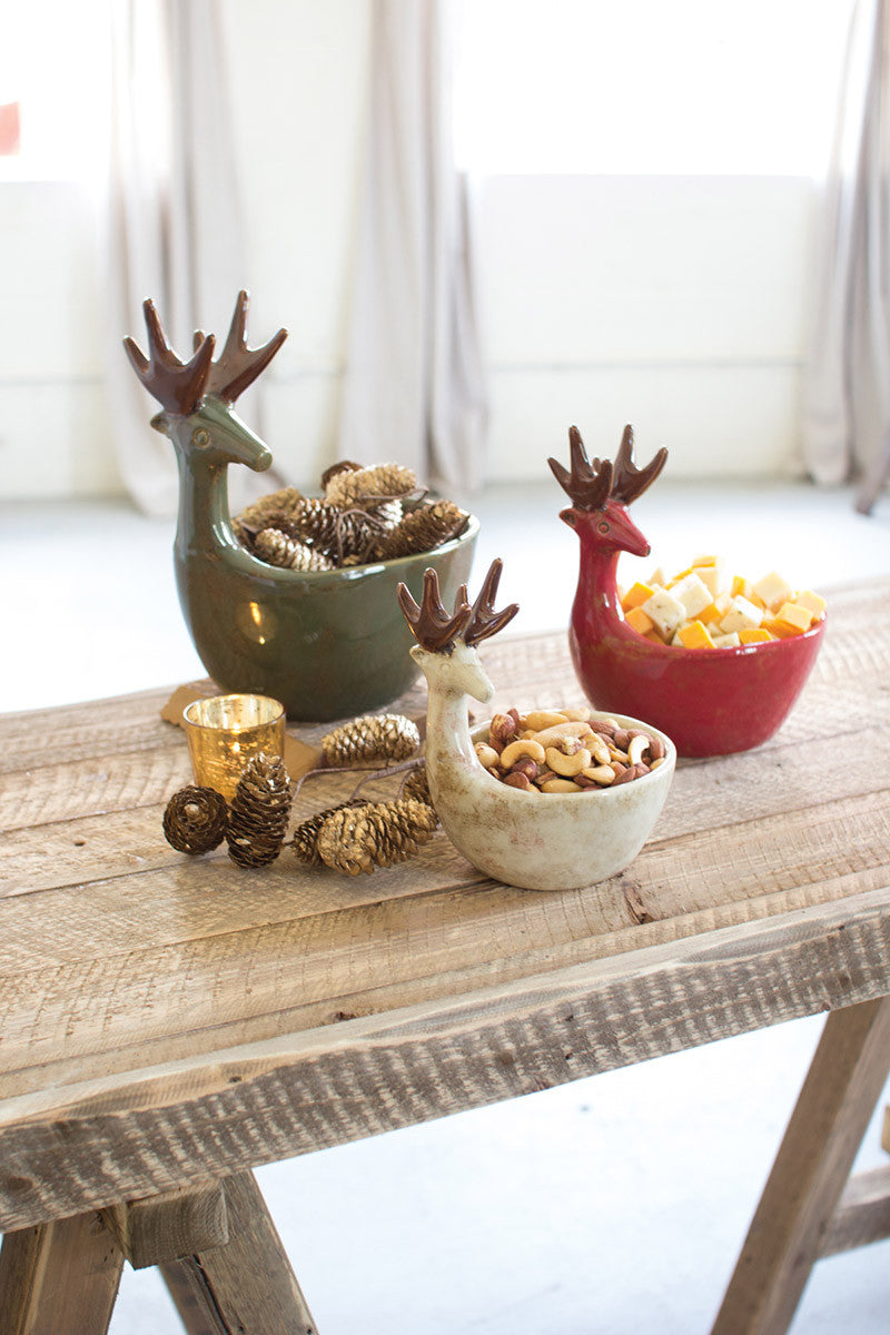 Set of 3 Ceramic Deer Bowls