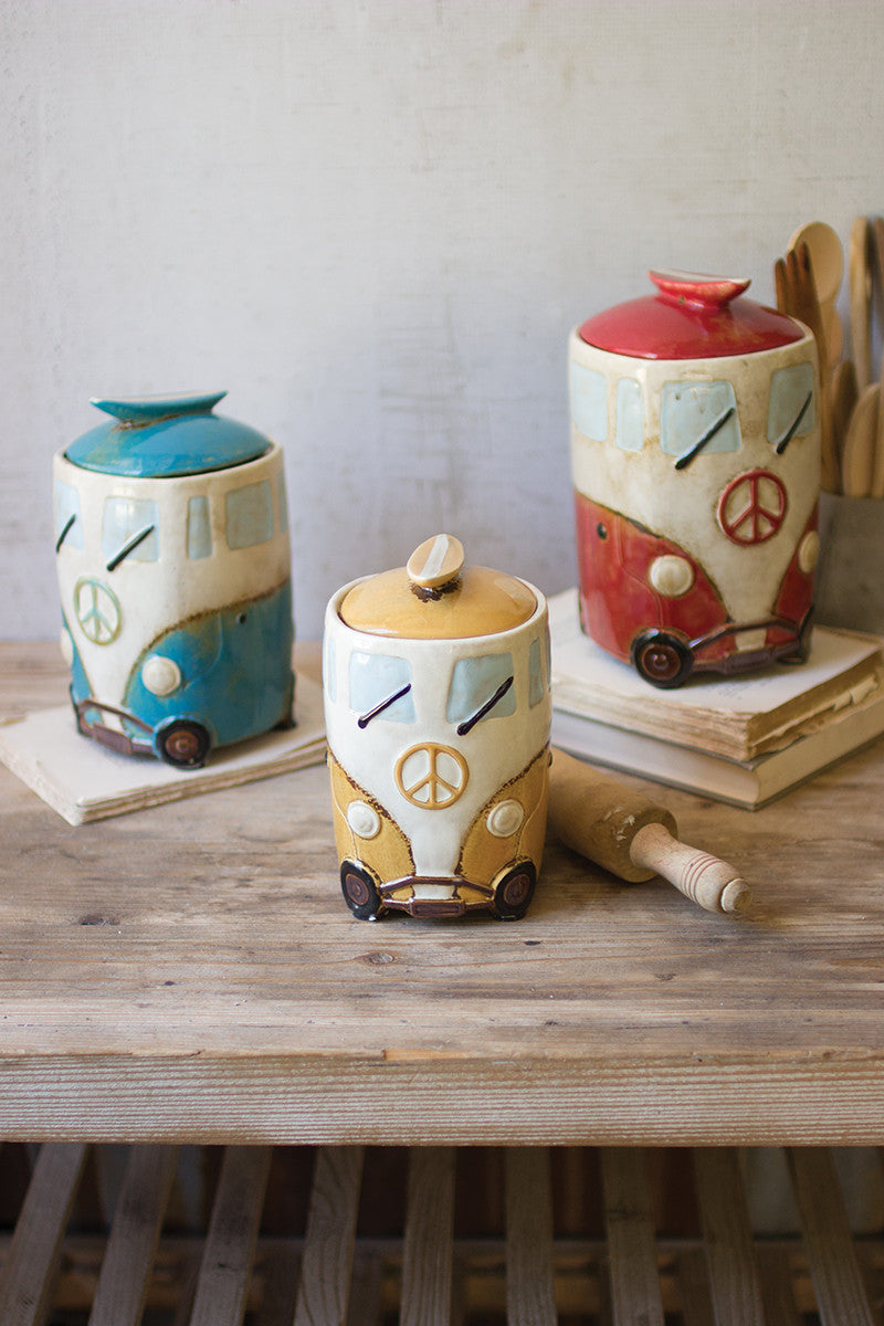 Set of 3 Ceramic Van Canisters with Surfboard Handles