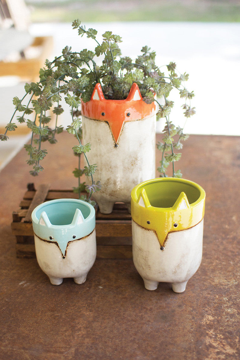 Set of 3 Ceramic Fox Planters