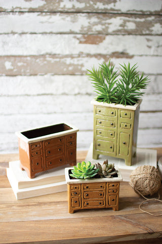 Set of 3 Ceramic Chest of Drawers Planters