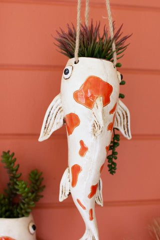 CERAMIC KOI FISH HANGING PLANTER