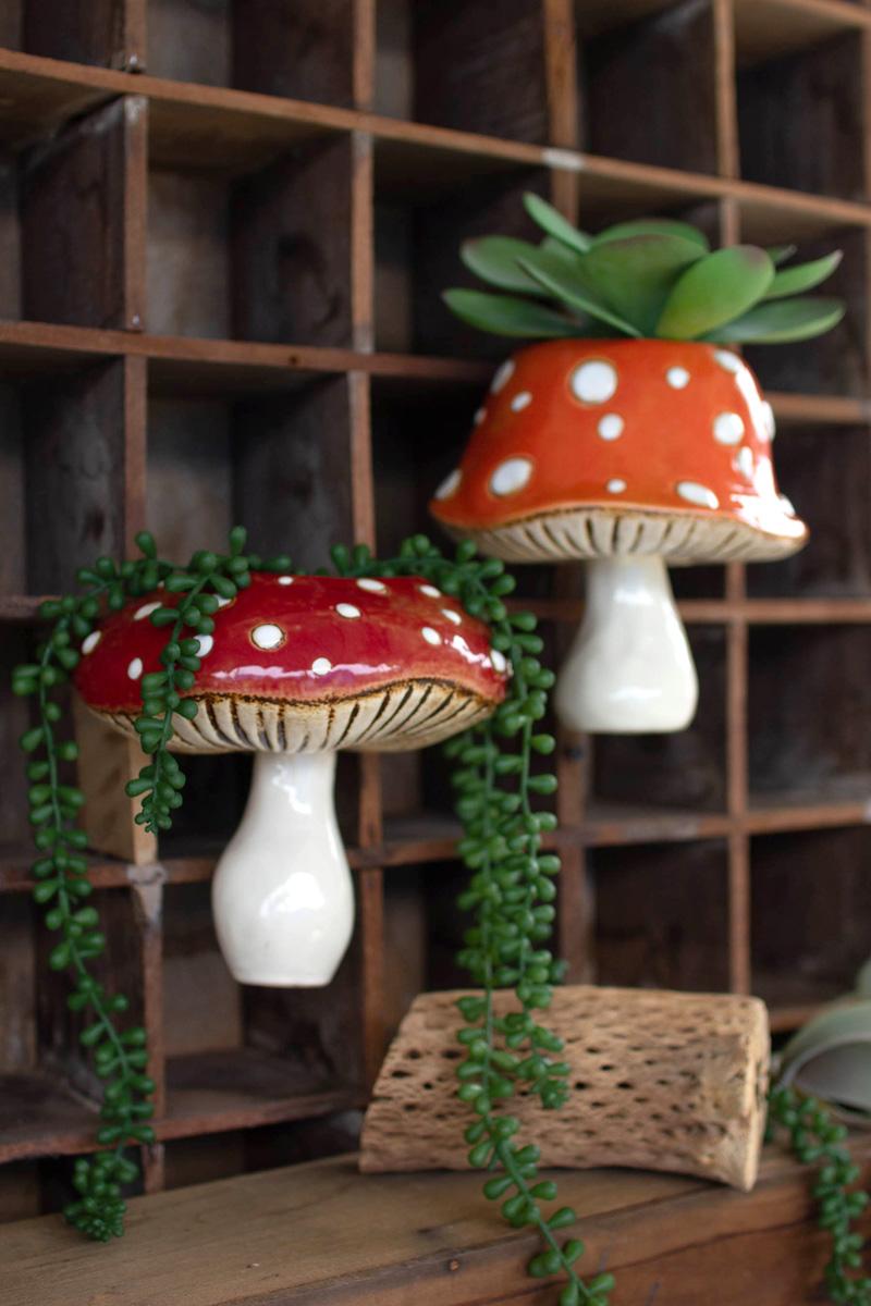 SET OF TWO TOADSTOOL WALL HANGER PLANTERS