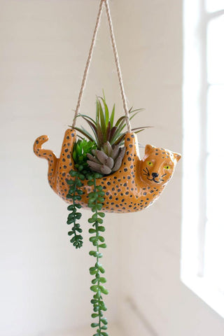 CERMAIC CHEETAH HANGING PLANTER