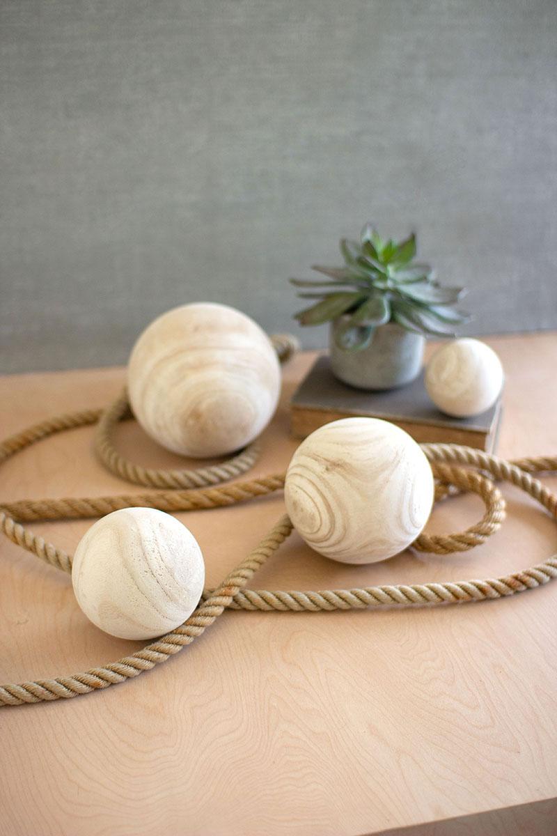 SET OF FOUR NATURAL WOODEN SPHERES - ONE EACH SIZE