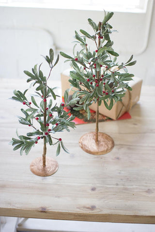 SET OF TWO ARTIFICIAL MISTLETOE TREES