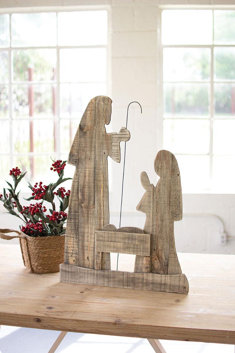 30 IN TALL WOODEN NATIVITY WITH STAND