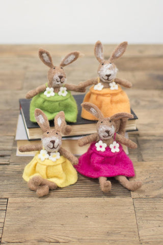 SET OF FOUR FELT RABBITS-ONE EACH COLOR