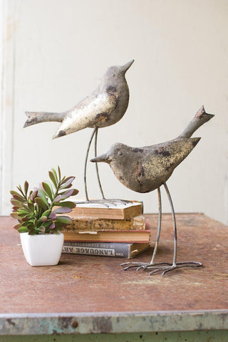 SET OF TWO METAL BIRDS - RUSTIC GREY