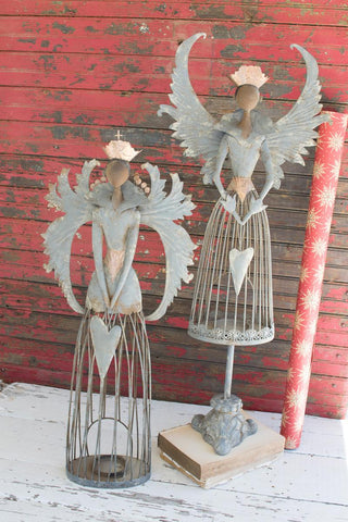 SET OF TWO METAL CHRISTMAS ANGELS