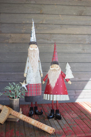 SET OF TWO METAL SANTAS WITH BEARDS