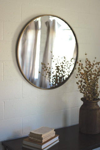 ROUND ANTIQUE BRASS METAL FRAMED MIRROR