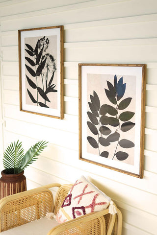 SET OF TWO FRAMED BLACK LEAF PRINTS UNDER GLASS