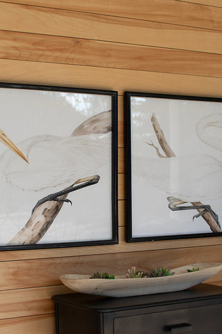 SET OF TWO FRAMED HERON PRINTS UNDER GLASS