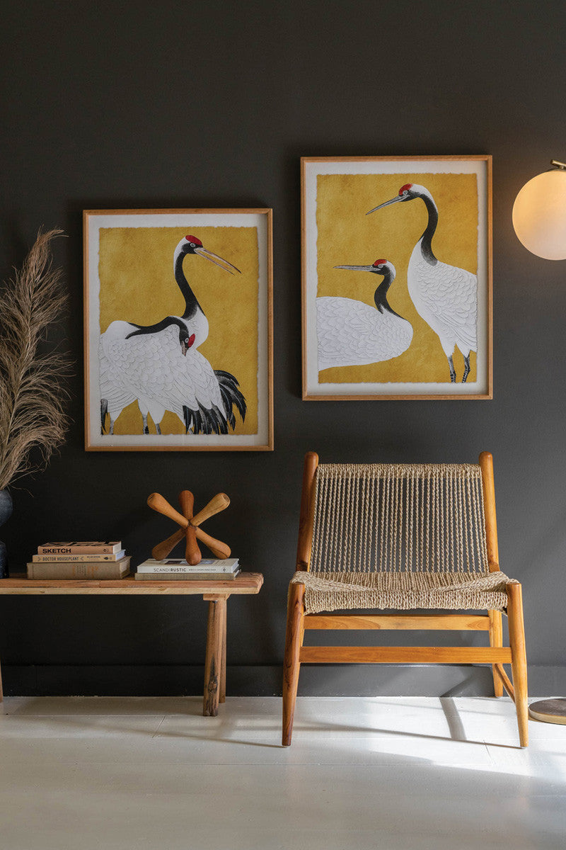 Set of 2  - Framed Black, White and Red Herons Prints Under Glass