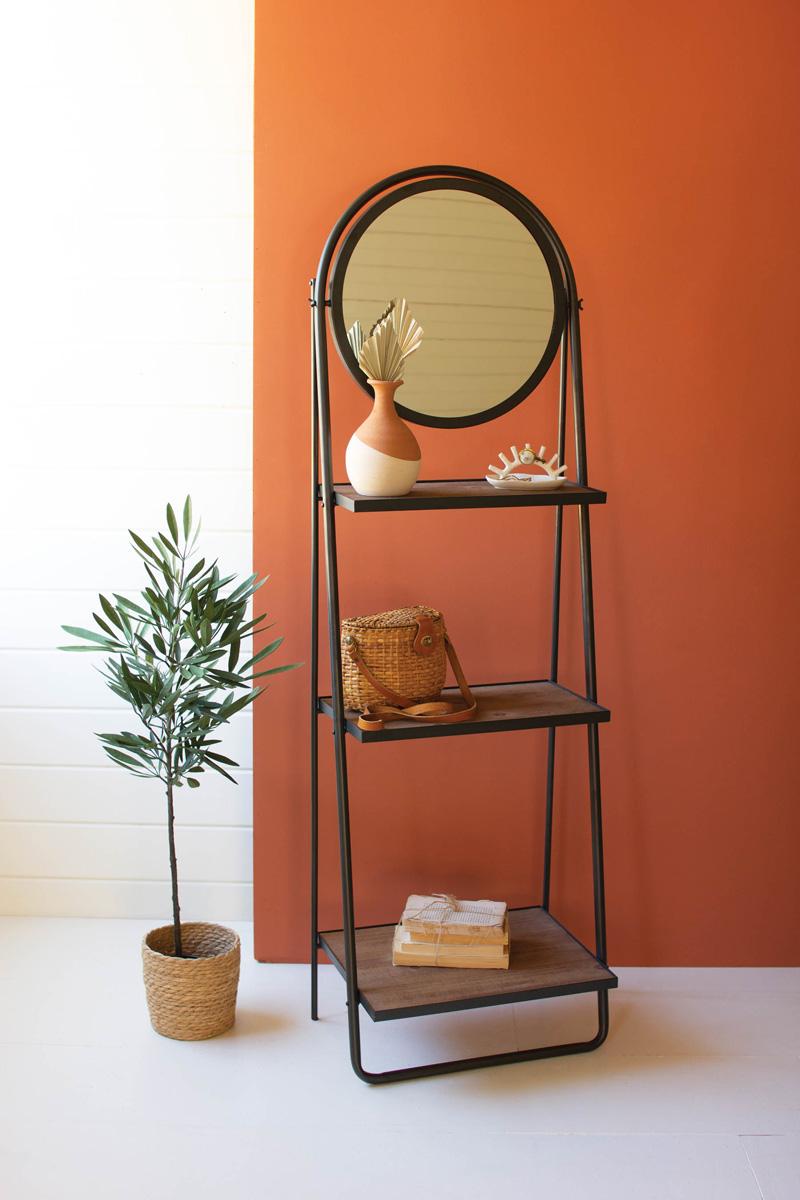 LEANING WALL MIRROR WITH SHELVES