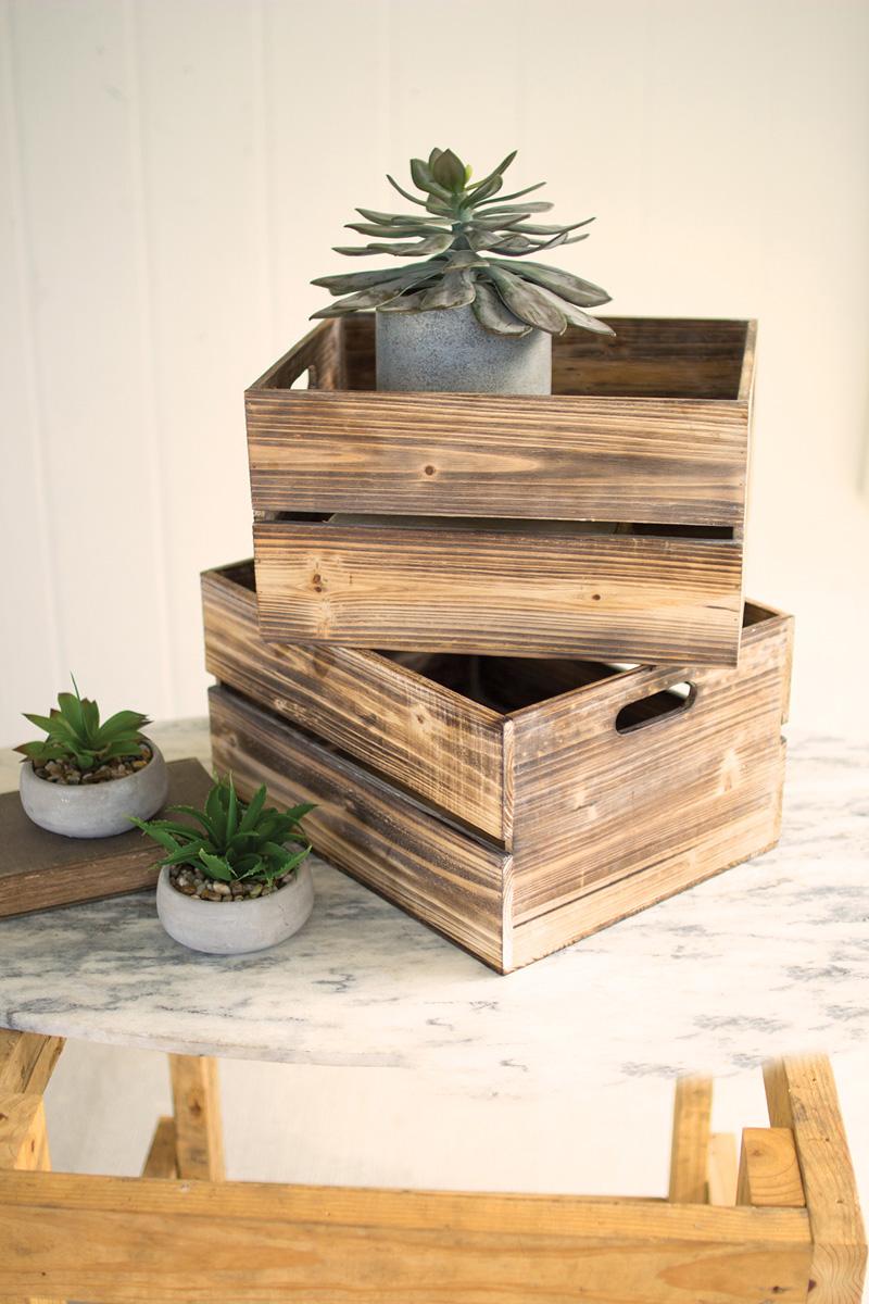 SET OF TWO WOODEN SLATTED CRATES