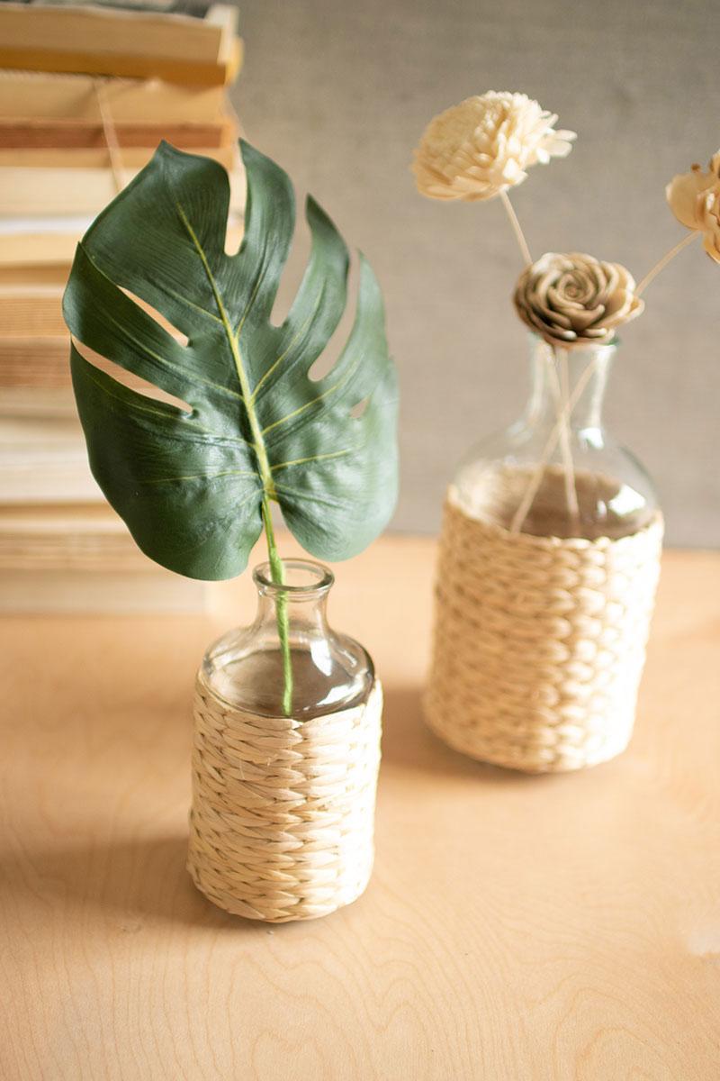 SET OF TWO SEAGRASS WRAPPED TALL VASES